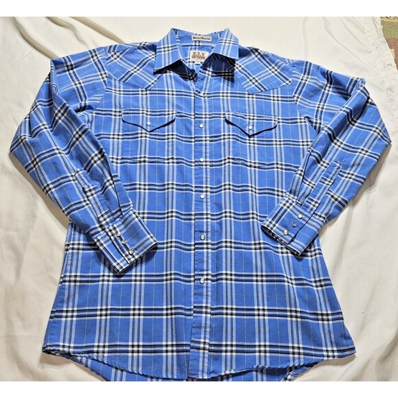 ELY Cattleman Blue Plaid Pearl Snap Button Western Shirt Men’s Medium - Picture 1 of 11